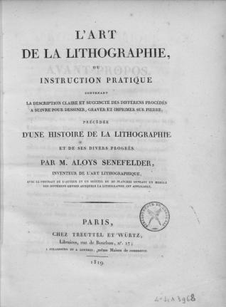 L’art de la lithographie, Senefelder, 1819, source Gallica
